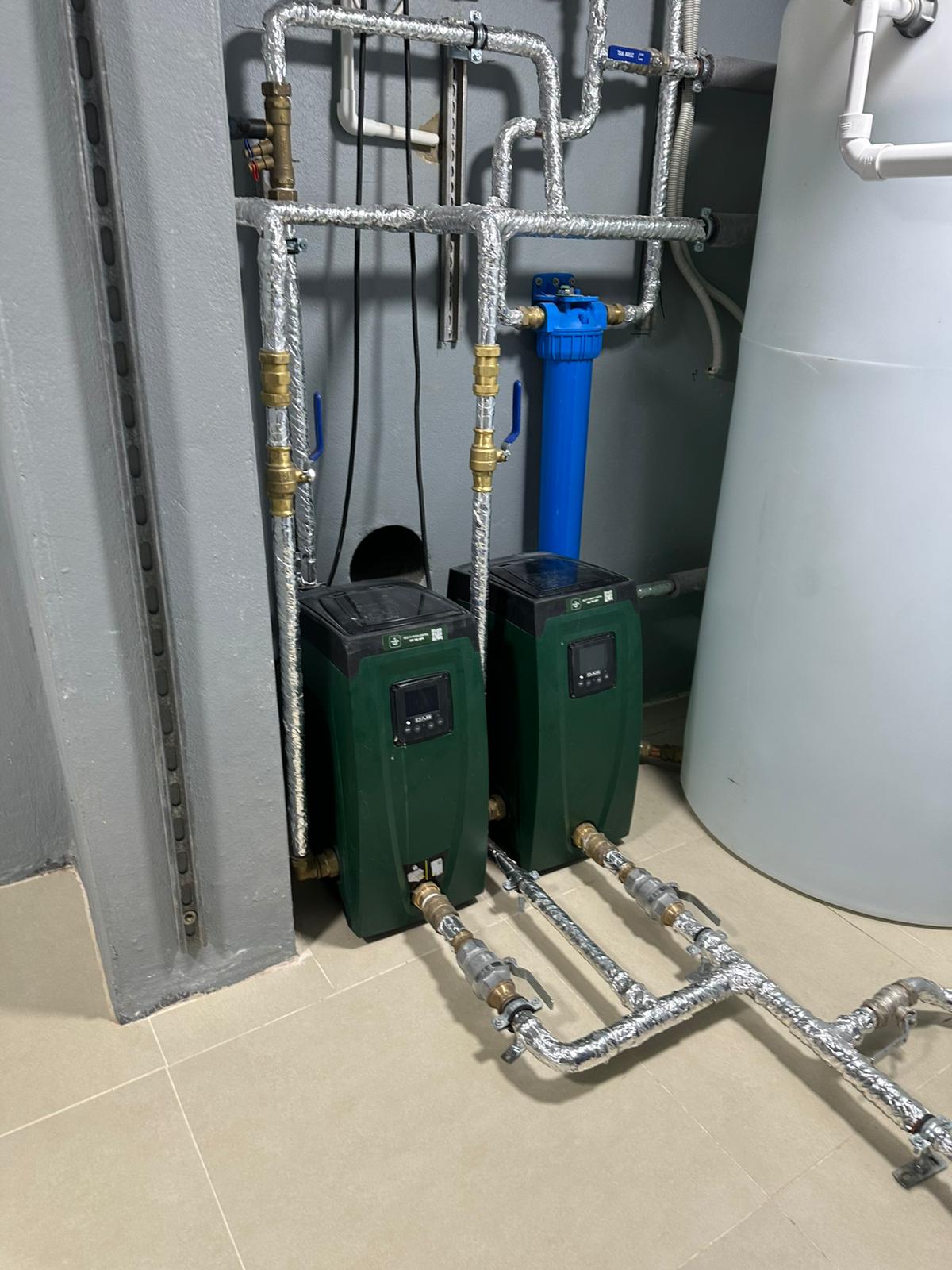 Water pumps and neatly insulated pipework